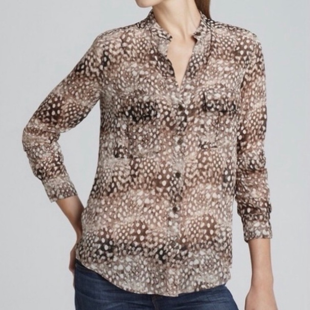 BCBG Sheer Animal Print Brown Blouse